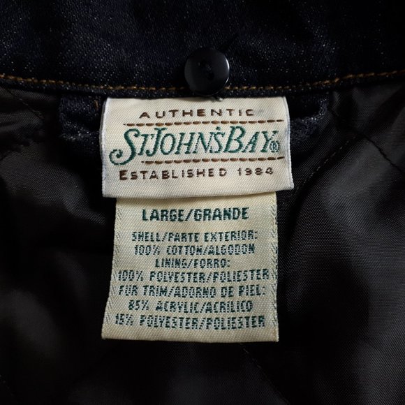 St. John's Bay Black Light-wash Denim Brown Faux Fur Trim Vest - Picture 12 of 14